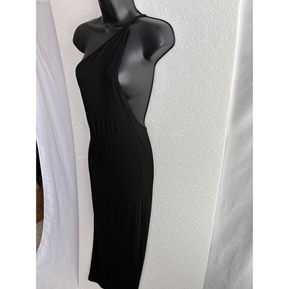 Black Asymmetrical One Shoulder Maxi Cocktail Evening Dress Open Back Size S/M - Picture 4 of 8